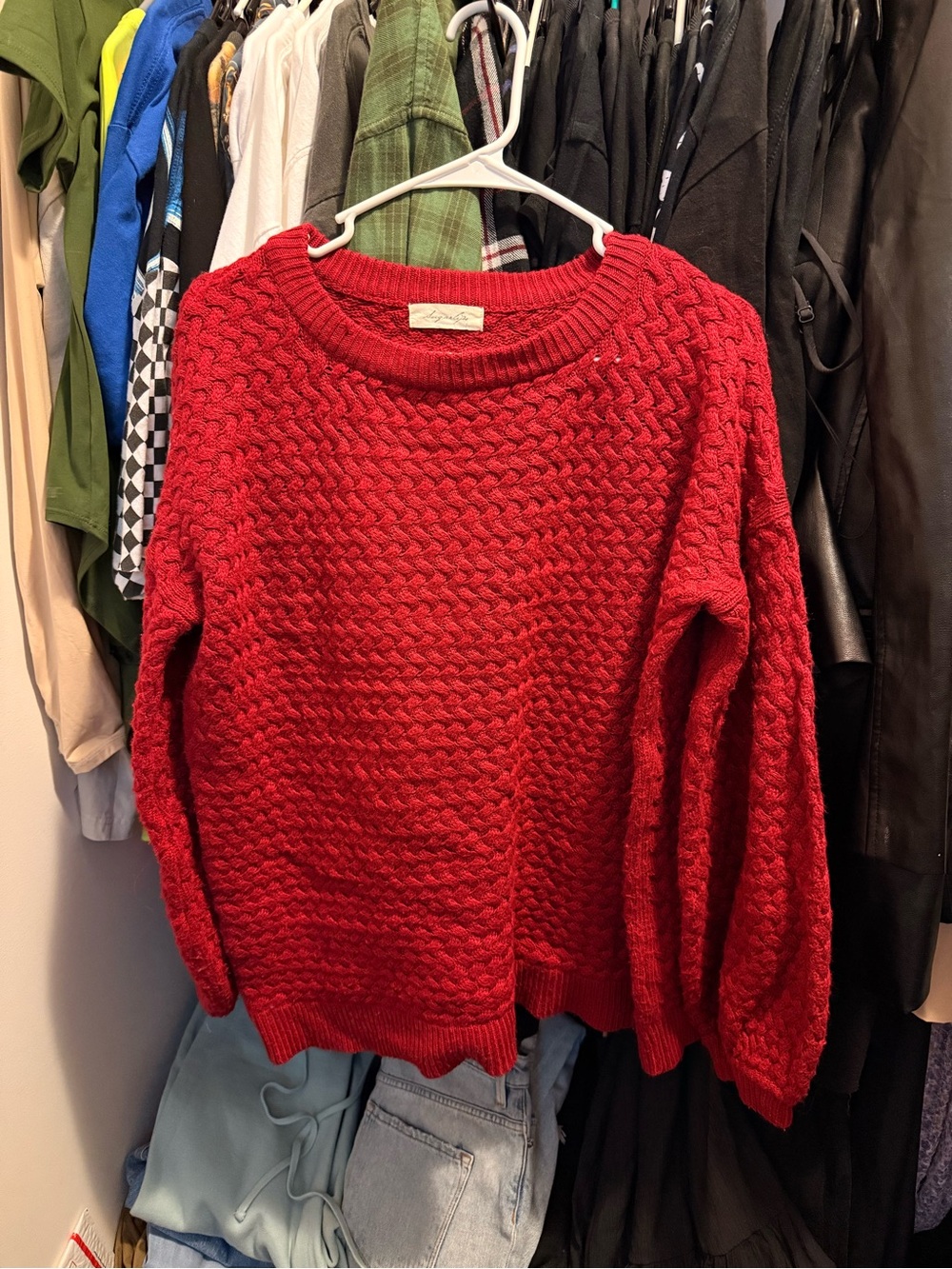 Sugarlips Red Cable Knit Crewneck Sweater